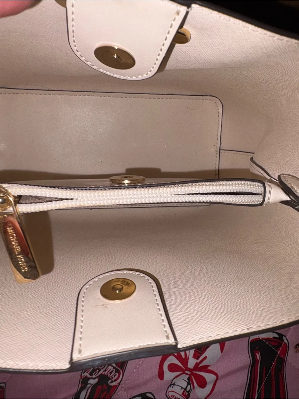 Michael Kors Signature Logo Tote in Beige and White with Gold Hardware